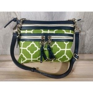 Spartina 449 Martinangel Zipper Hipster Leather Linen Crossbody Bag Blue Green